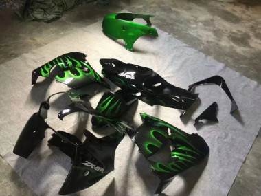 Glänzend Schwarze Grüne Flamme ZX9R 2000-2001 Verkleidungen