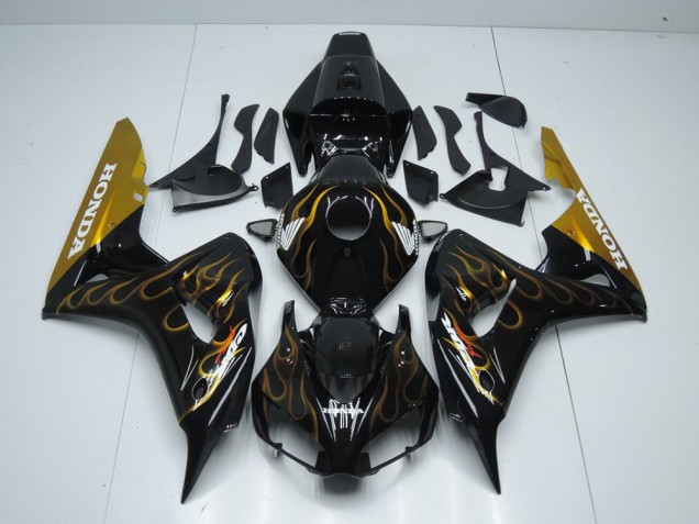 Schwarz Gold Flamme CBR 1000 RR 2006-2007 Verkleidungen