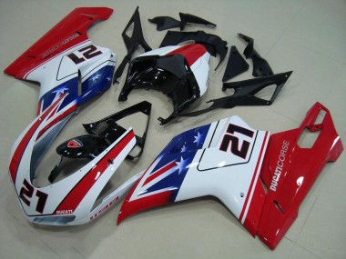 Schwarz Weiß Rot 21 Ducati 848 1098 1198 2007-2014 Verkleidungen