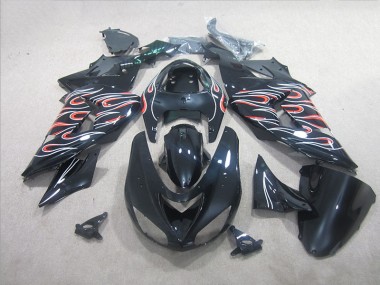 Schwarz Weiß Rot Flamme ZX10R 2006-2007 Verkleidungen