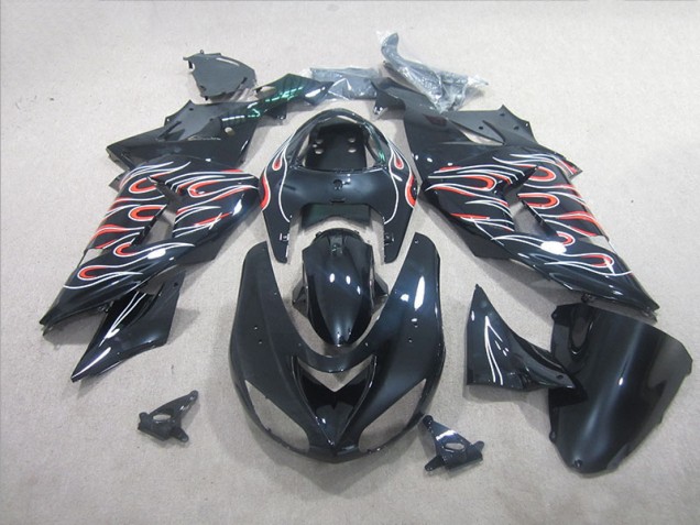 Schwarz Weiß Rot Flamme ZX10R 2006-2007 Verkleidungen Schwarz Weiß Rot Flamme ZX10R 2006-2007 Verkleidungen
