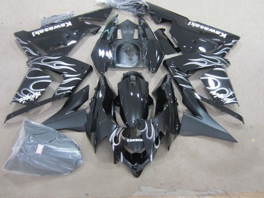 Schwarz mit Weißer Flamme ZX10R 2003-2005 Verkleidungen