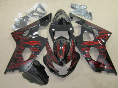 Schwarz rote Flamme GSXR 600 K4 2004-2005 Verkleidungen