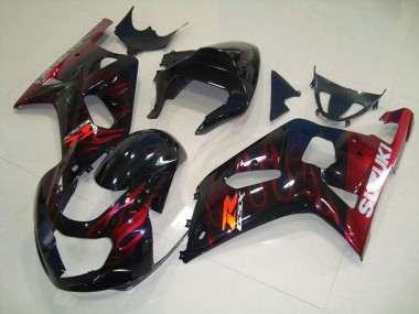 Schwarz rote Flamme GSXR 750 K1 K2 K3 2001-2003 Verkleidungen