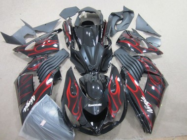 Schwarz rote Flamme Ninja ZX14R ZZR 1400 2006-2011 Verkleidungen