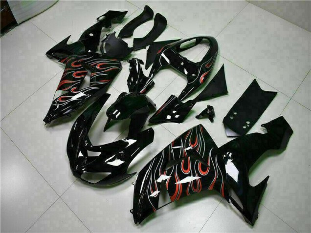 Schwarz rote Flamme ZX10R 2006-2007 Verkleidung Schwarz rote Flamme ZX10R 2006-2007 Verkleidung