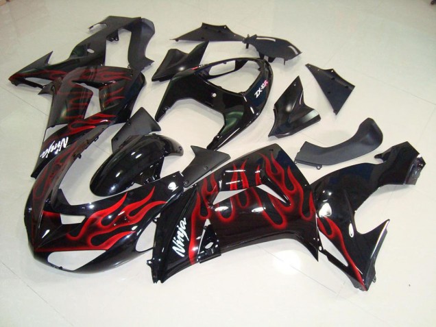 Schwarz rote Flamme ZX10R 2006-2007 Verkleidungen Schwarz rote Flamme ZX10R 2006-2007 Verkleidungen