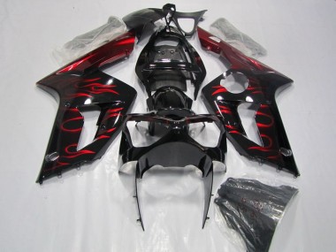 Schwarz rote Flamme ZX6R 2003-2004 Verkleidungen