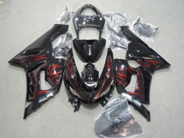 Schwarz rote Flamme ZX6R 2005-2006 Verkleidungen