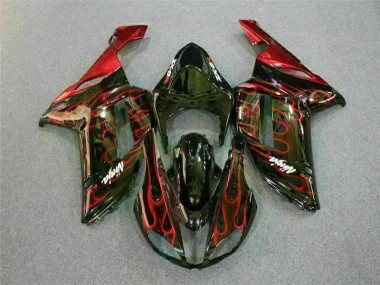 Schwarz rote Flamme ZX6R 2007-2008 Verkleidungen