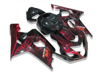 Schwarz rote Flammen GSXR 600 / 750 K4 2004-2005 Verkleidungen