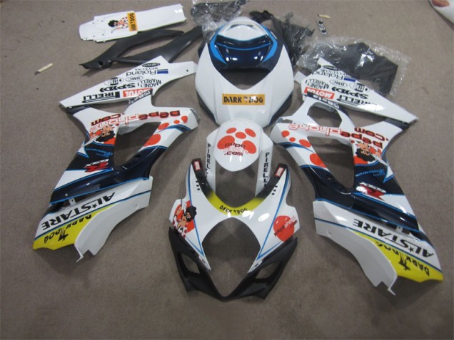 Weiß Blau Dunkel Hund GSXR 1000 K7 2007-2008 Verkleidungen