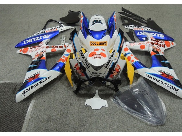Weiß Blau Dunkel Hund GSXR 600 K8 2008-2010 Verkleidungen Weiß Blau Dunkel Hund GSXR 600 K8 2008-2010 Verkleidungen