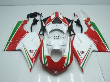 Weiß Und Rot mit Grün Streifen Ducati 848 1098 1198 2007-2014 Verkleidungen